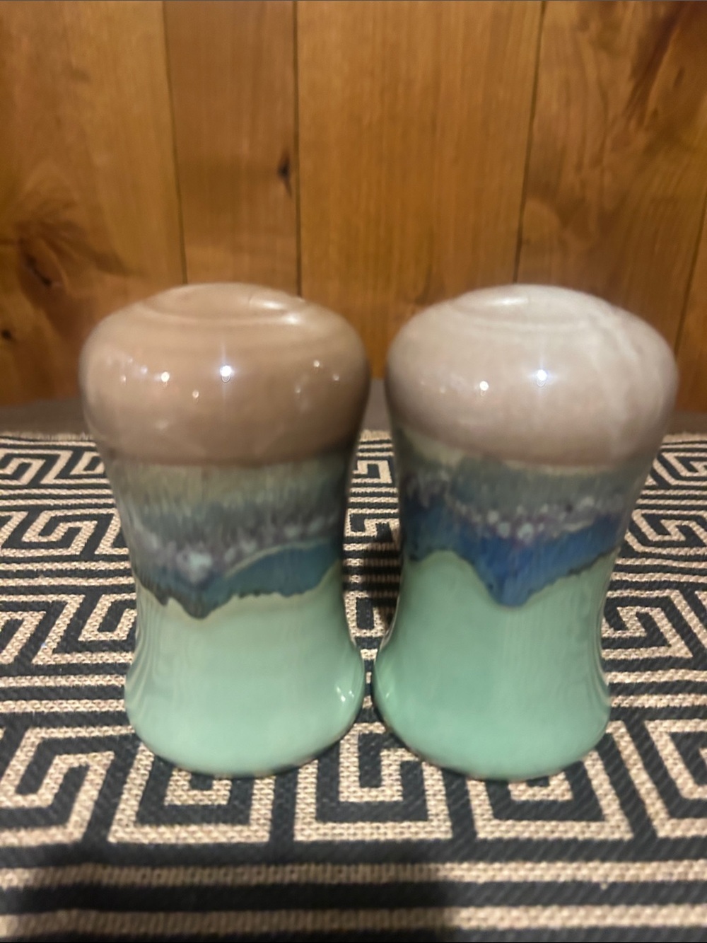 NWT Glazed 5” Ceramic Salt and Pepper Shakers in Green and Blue Made in Oregon